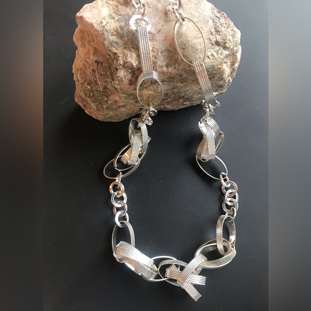 Light bright silver color long chain necklace